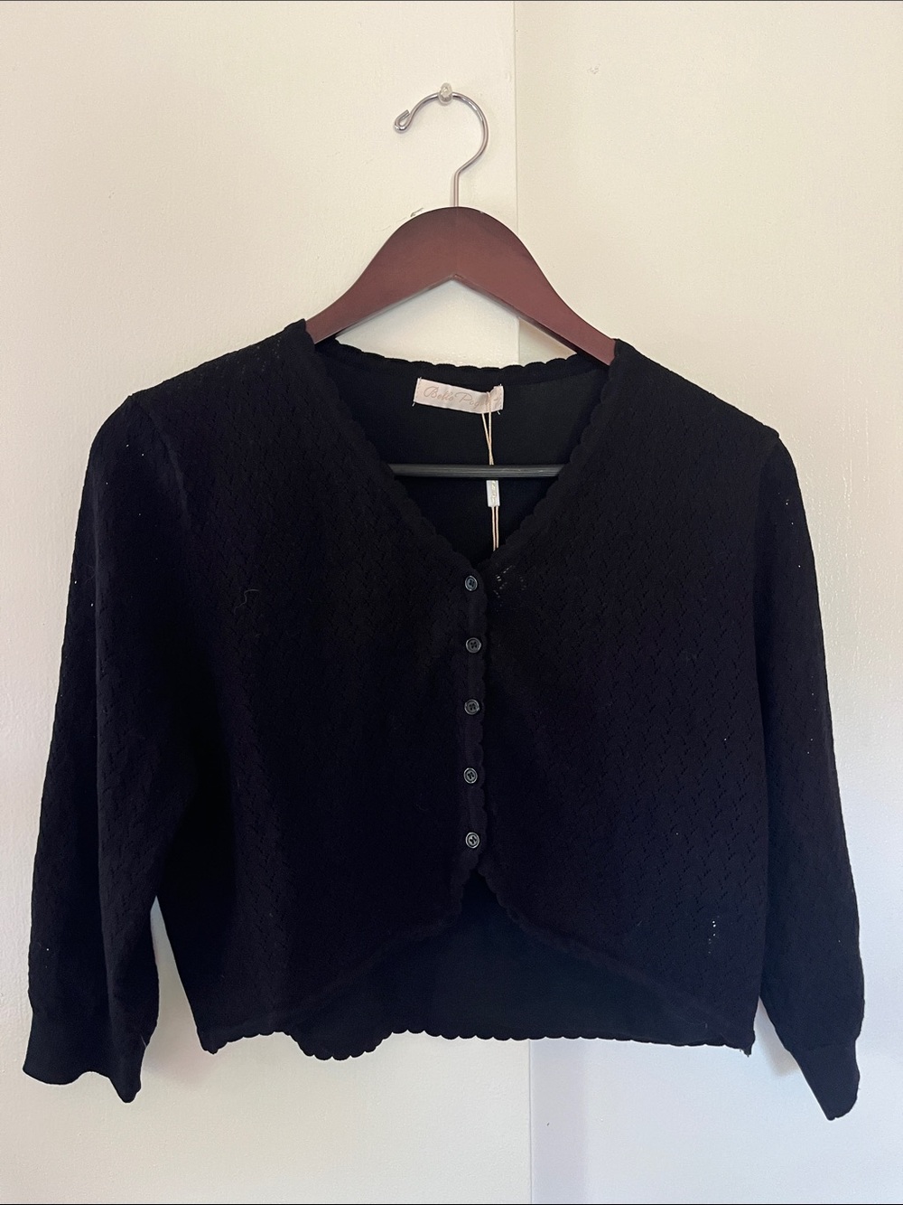 NWT Belle Poque Black Scalloped Edge Cropped Cardigan - Picture 1 of 6